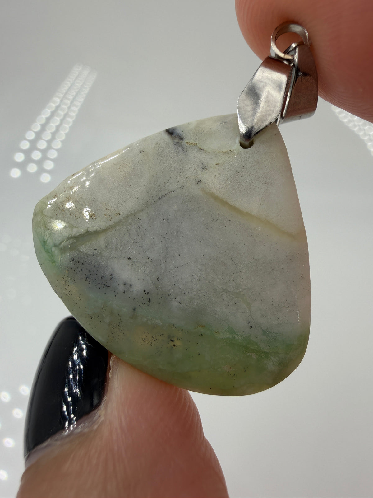 Aquaprase Cabochon-Anhänger AP15 mit Edelstahl-Clip – zartes Blaugrün, kompaktes Format, ca. 2,5 × 1,8 cm
