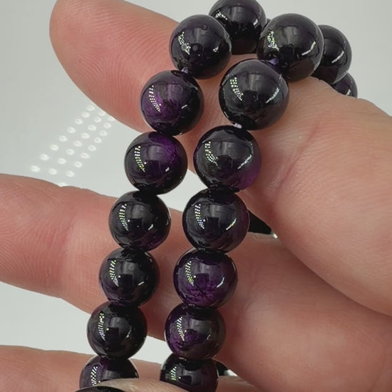 Purpurit-Armbänder PP34 mit glänzenden, dunkelvioletten Kugelperlen